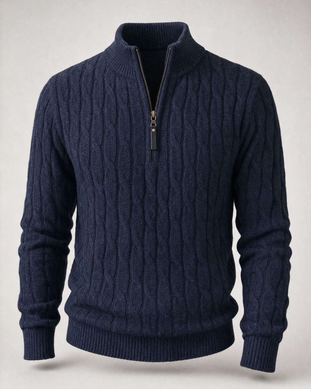 Men's Cable-Knit Half-Zip Sweater in Navy | Belmorne