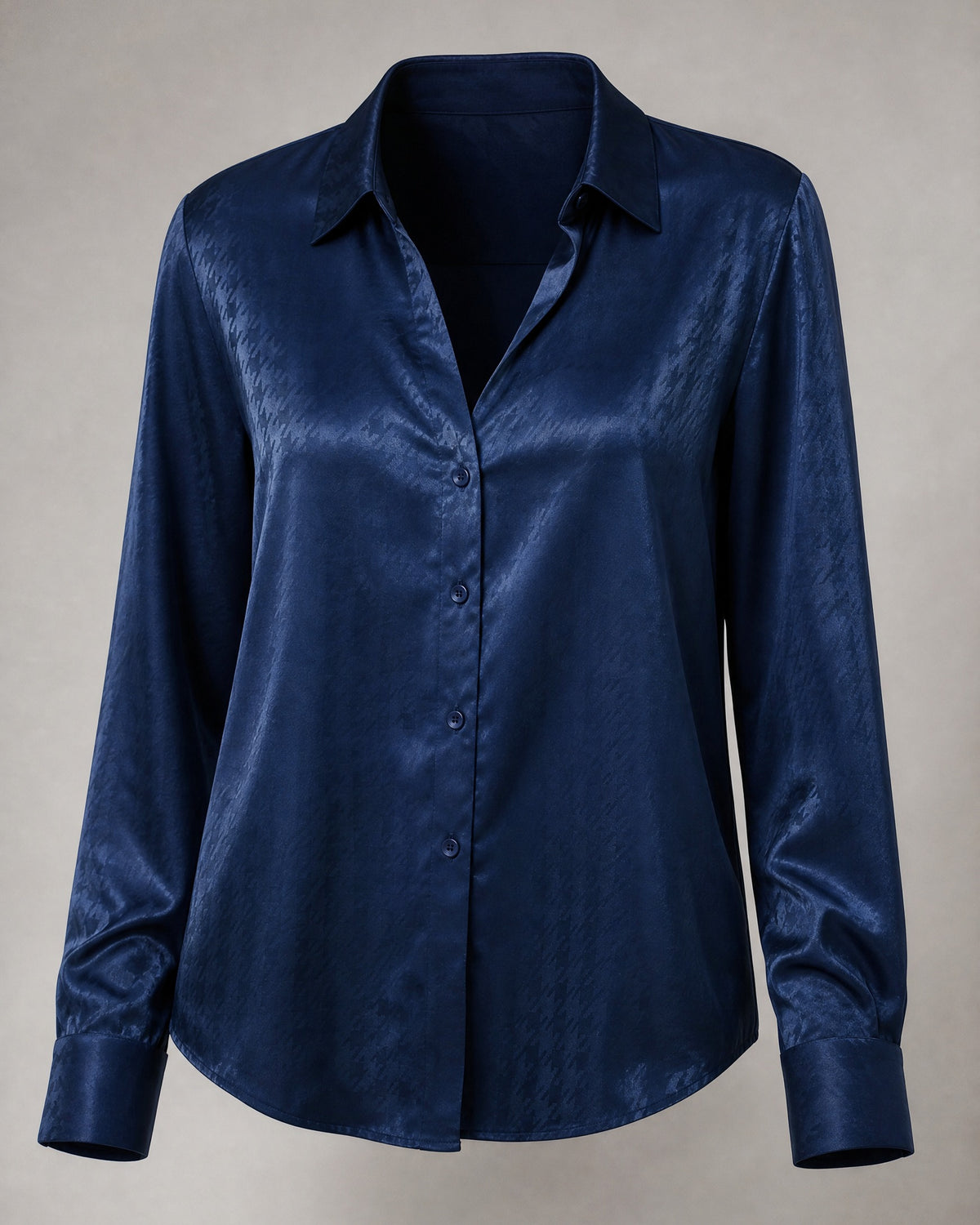 Women's Satin-Look Button-Up Blouse in Navy | Belmorne