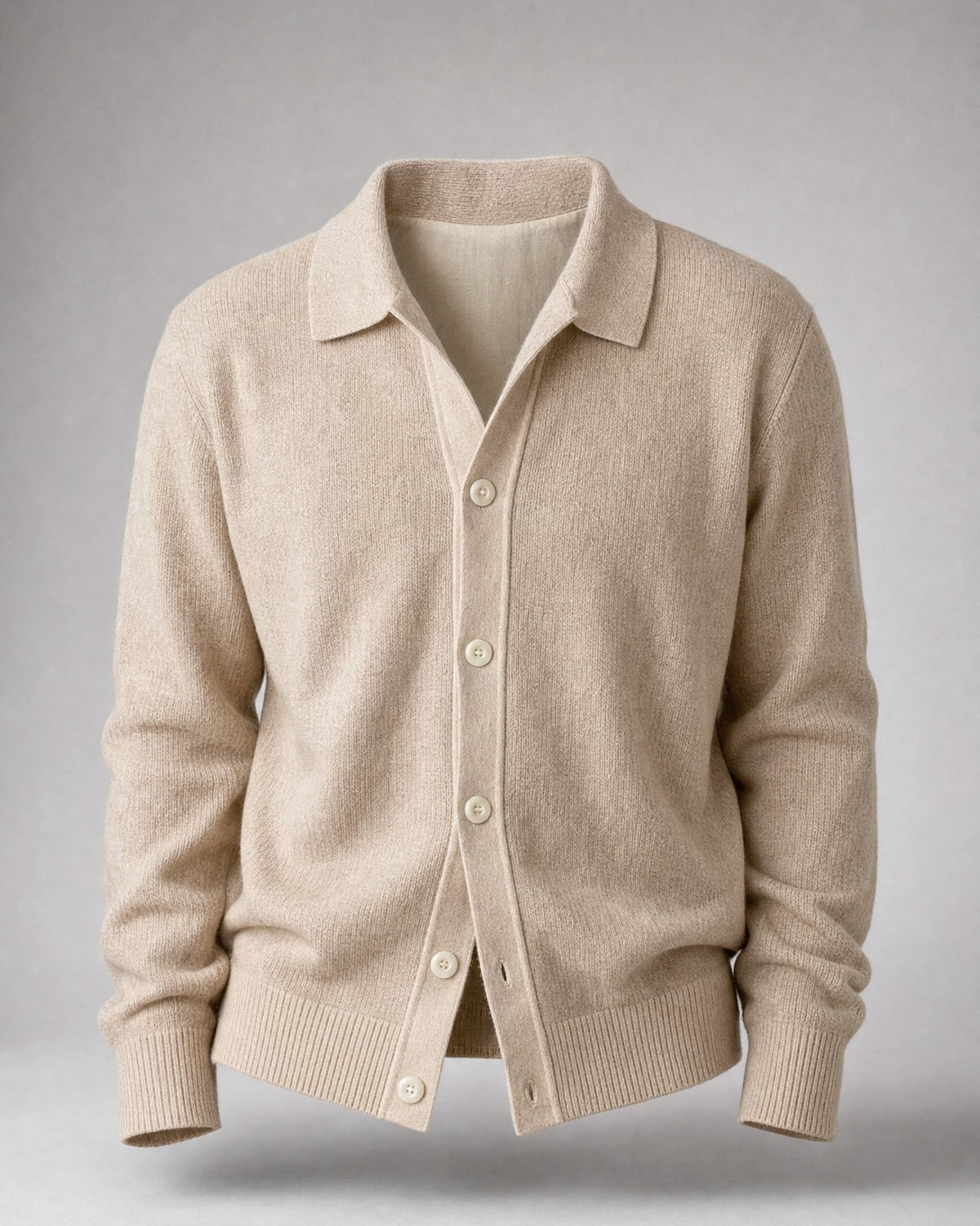 Men's Collared Knit Cardigan in Oatmeal | Belmorne