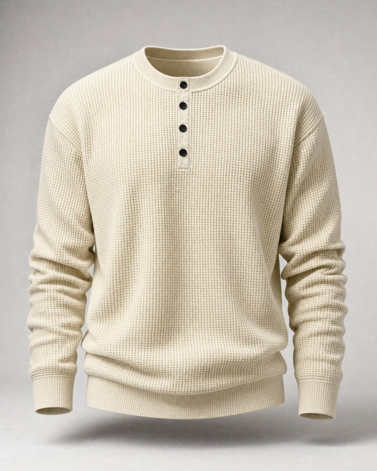 Men's Waffle-Knit Henley in Oatmeal | Belmorne