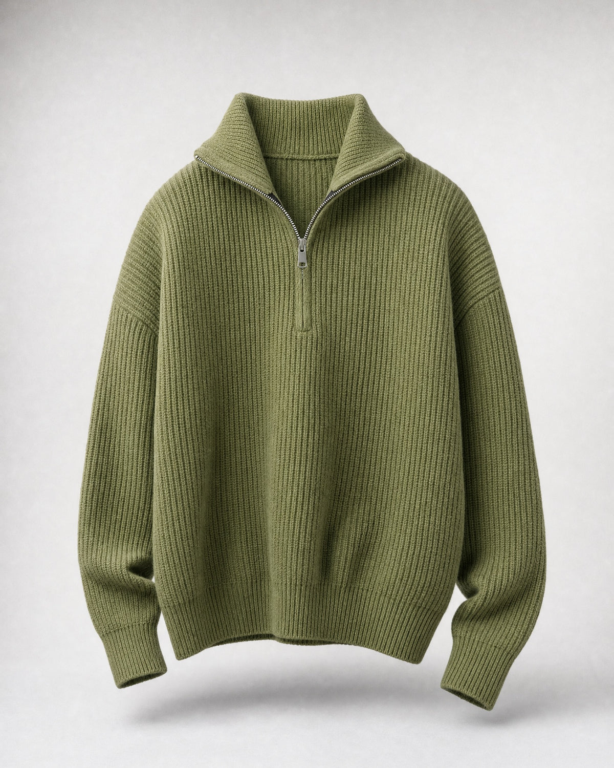 Men's Quarter-Zip Knit Sweater in Olive | Belmorne