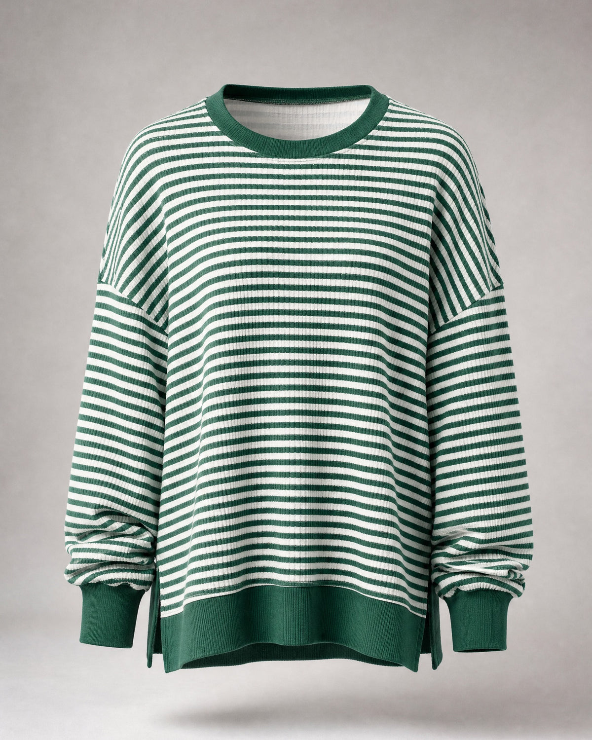 Women's Striped Waffle-Knit Pullover in Olive | Belmorne