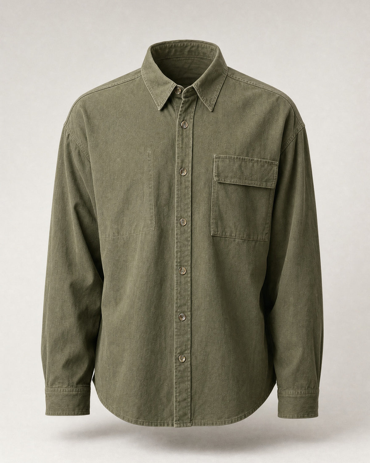 Men's Cotton Long-Sleeve Shirt in Olive | Belmorne