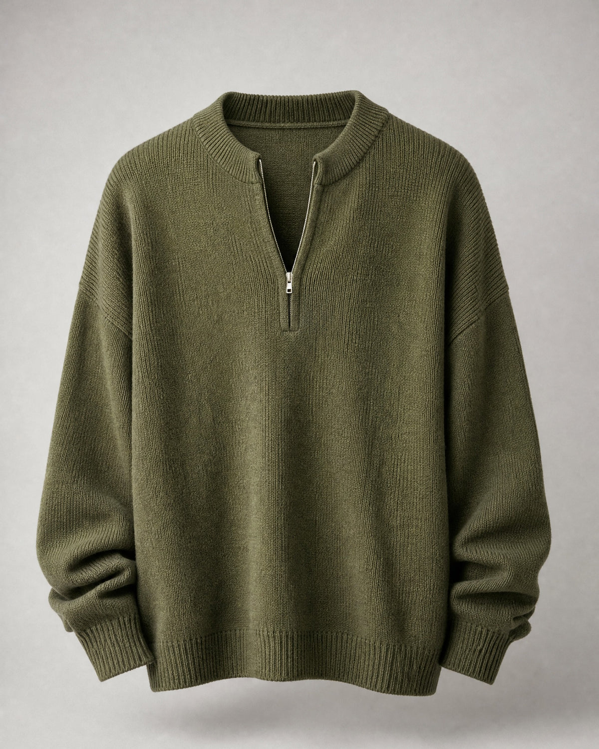 Women's Crew-Neck Half-Zip Sweater in Olive | Belmorne