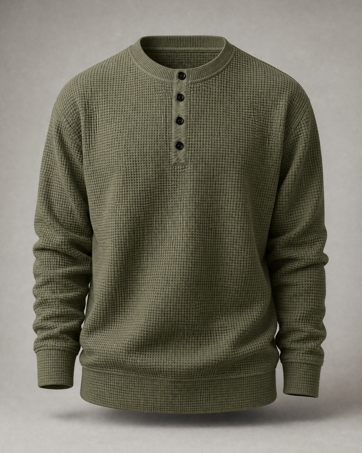 Men's Waffle-Knit Henley in Olive | Belmorne