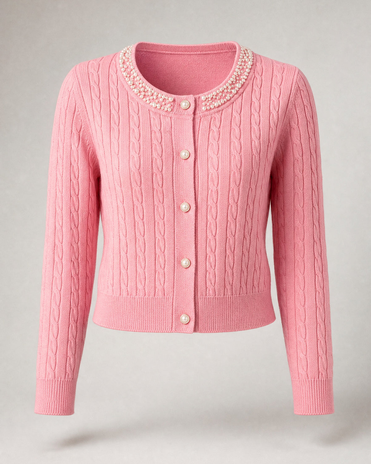 Women's Cropped Cable-Knit Cardigan in Pink | Belmorne