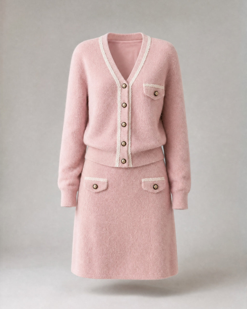 Women's Viscose Knit Cardigan and Skirt Set in Pink | Belmorne