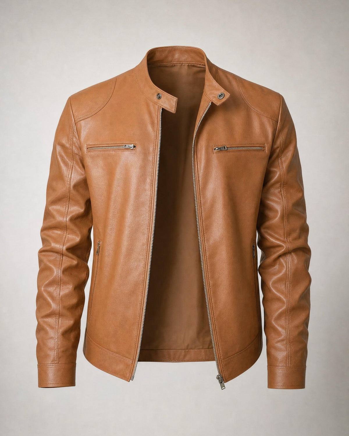 Men's Faux-Leather Racer Jacket in Tan | Belmorne