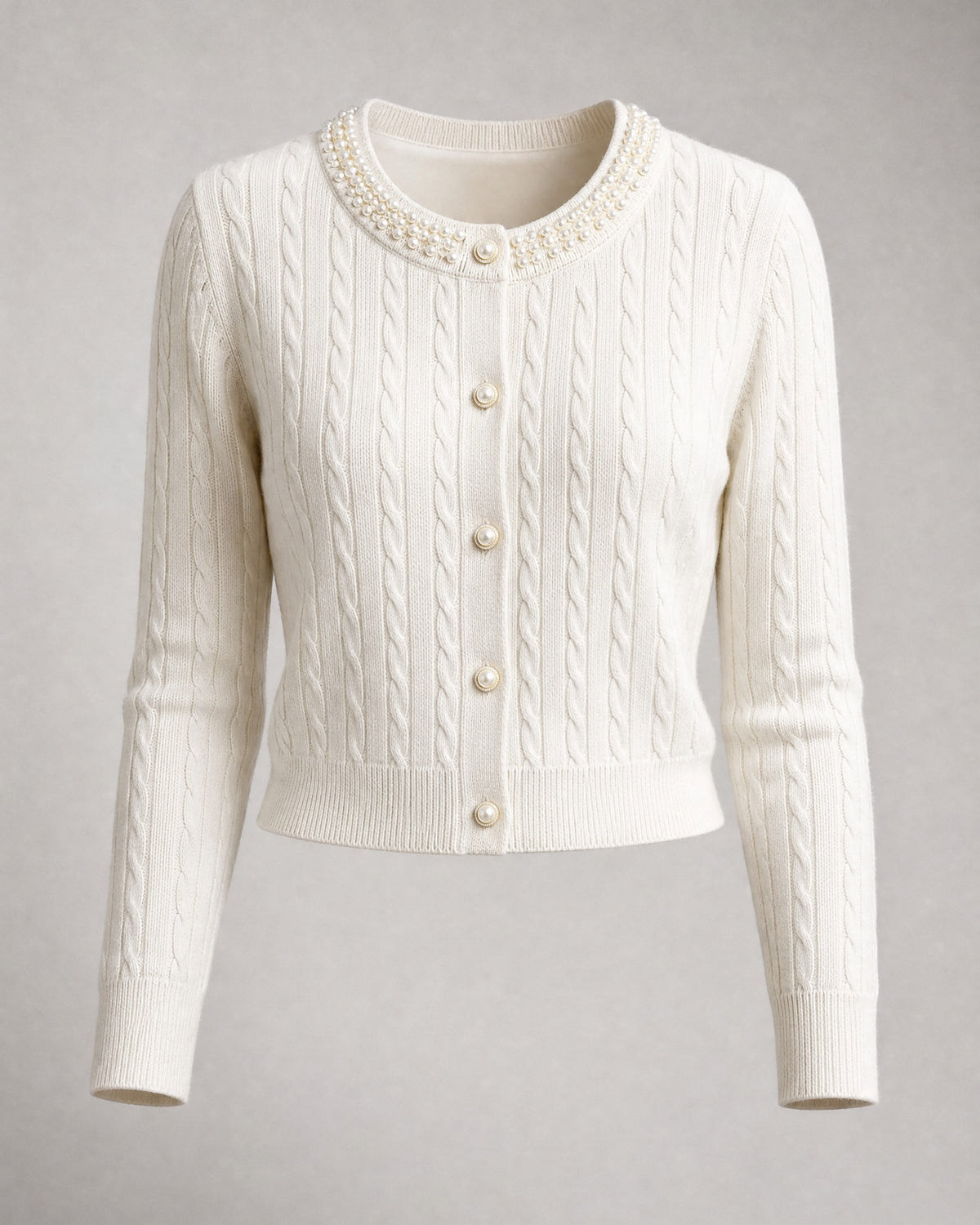 Women's Cropped Cable-Knit Cardigan in White | Belmorne